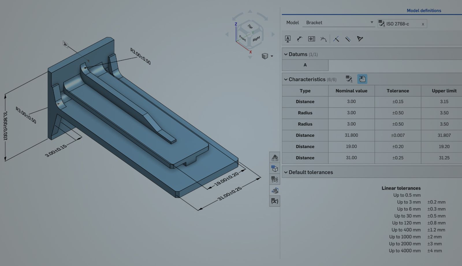 Onshape GUI with an overlay showing a part with MBD information.