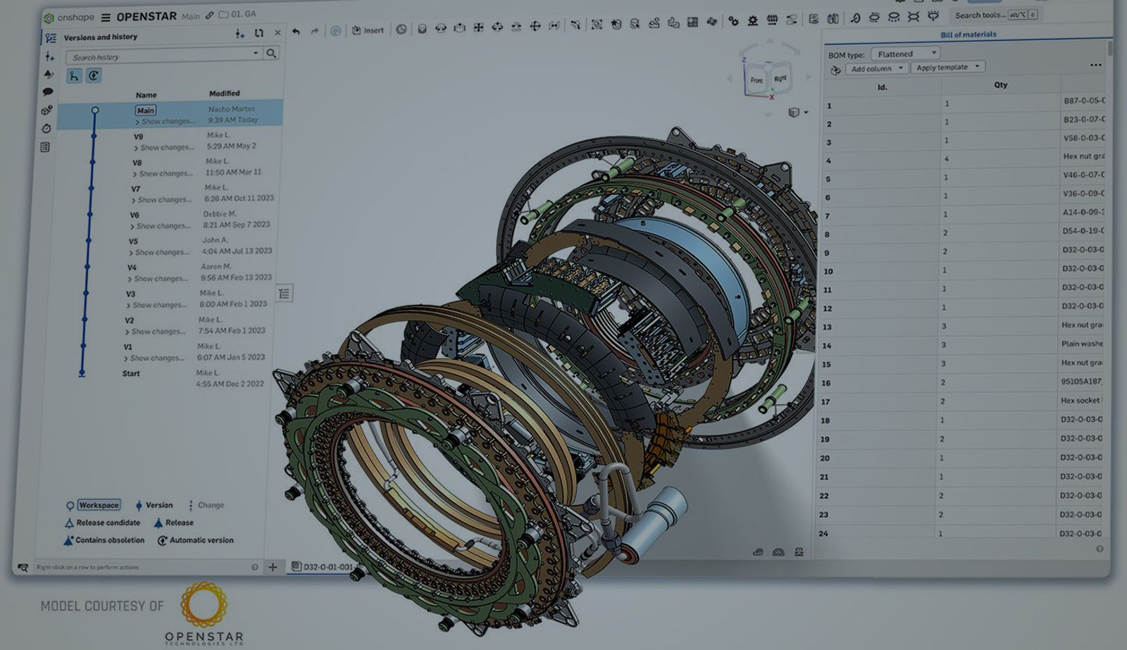 A CAD model in the Onshape GUI darkened with an overlay.