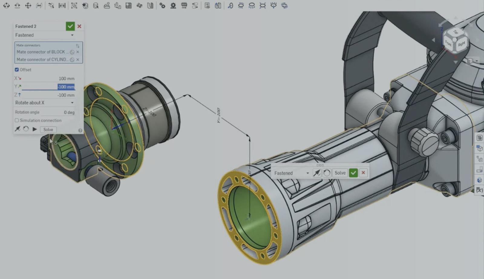 Onshape GUI with an overlay showing a 3D model of a jackhammer.