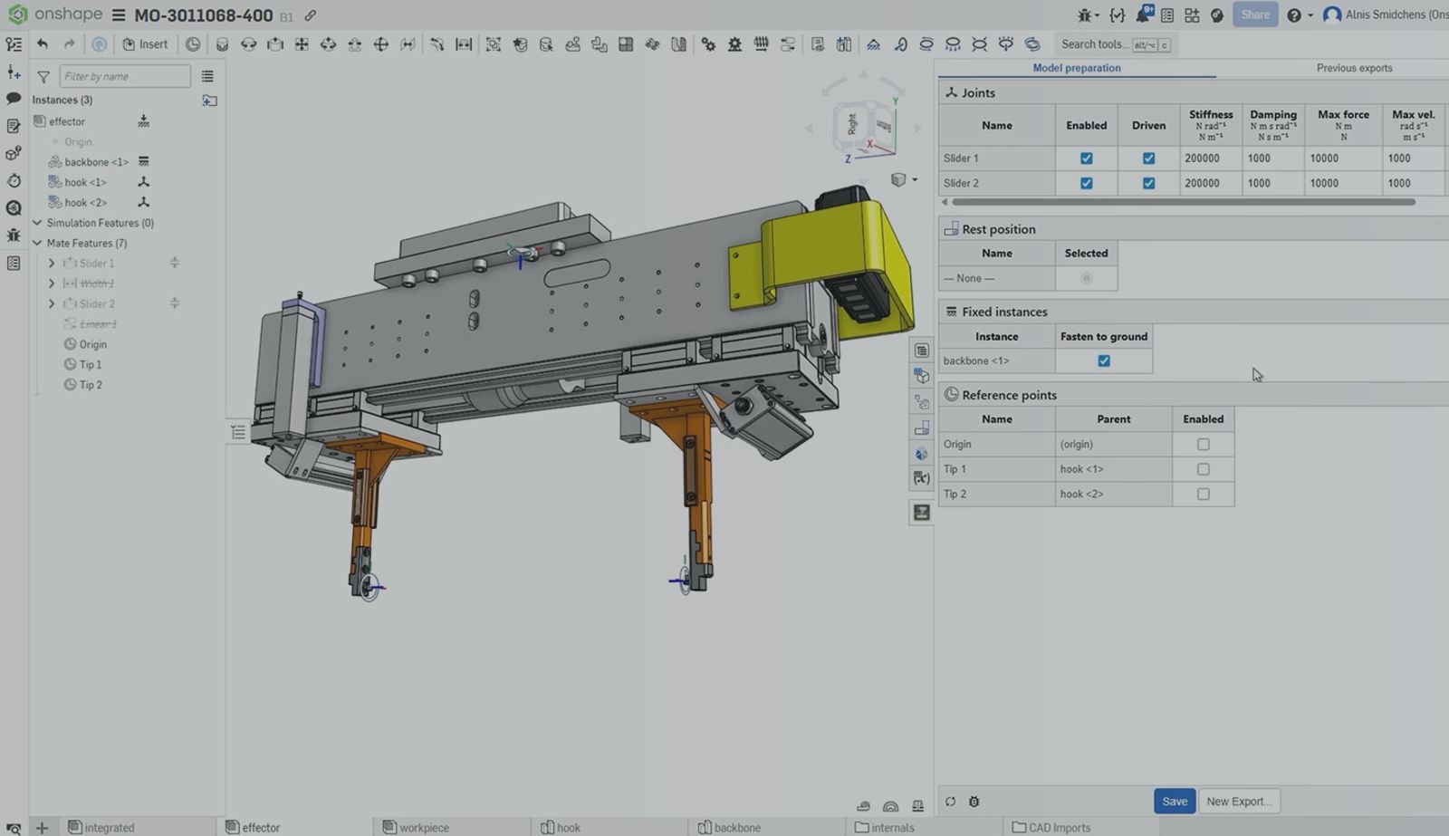 Onshape GUI with an overlay showing a robotic design.